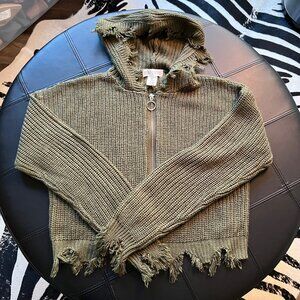 Planet gold Juniors zip front hoodie sweater olive green size XS